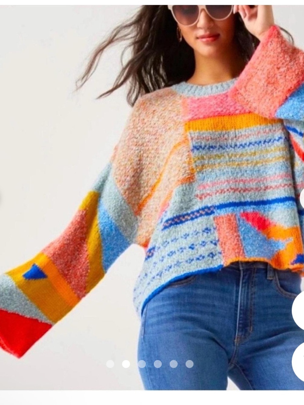 Sincerly Jules Multicolor Cropped Turtleneck Sweater - Pink, Blue & Yellow - Picture 2 of 8